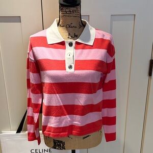Striped Polo Sweater in Red & Pink